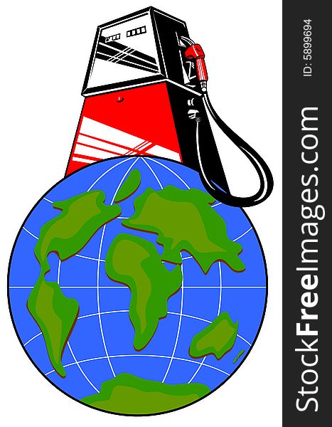 Vector art of a Gasoline pump on top of globe