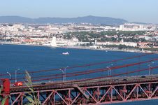 Lisbon And The 25th April Bridge Stock Photo Lisbon And The 25th April Bridge Stock Photo