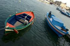 Two Coloured Fishing Boats Royalty Free Stock Image