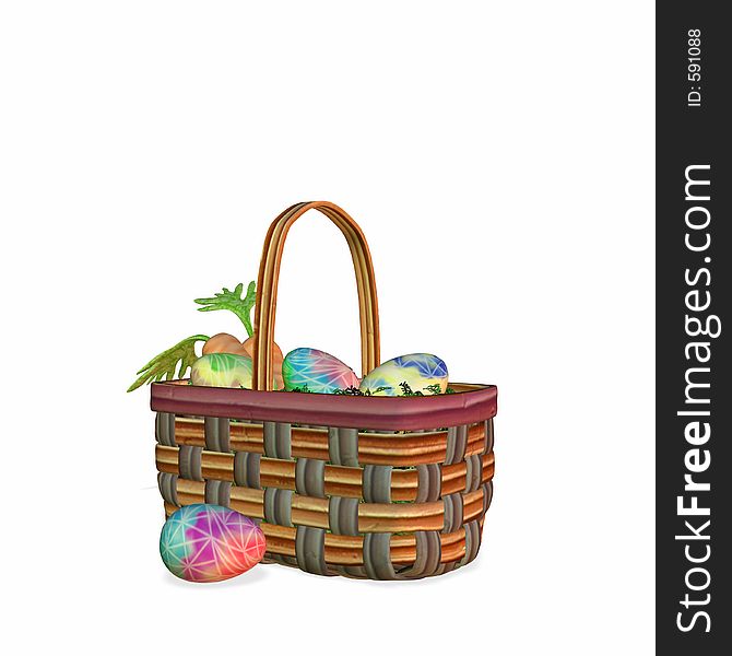 Colorful Easter eggs in a basket with carrots. Colorful Easter eggs in a basket with carrots.