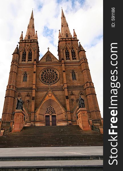 Wide angle Cathedral from low on the ground, unusual perspective