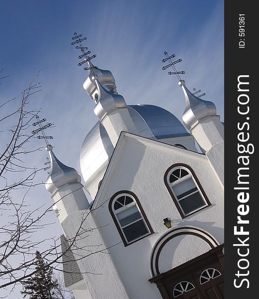 This image depicts an old Ukrainian Church located in Manitoba, Canada.