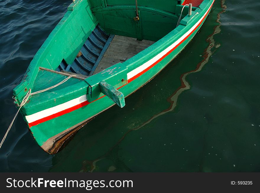A view of a coloured fishing boat