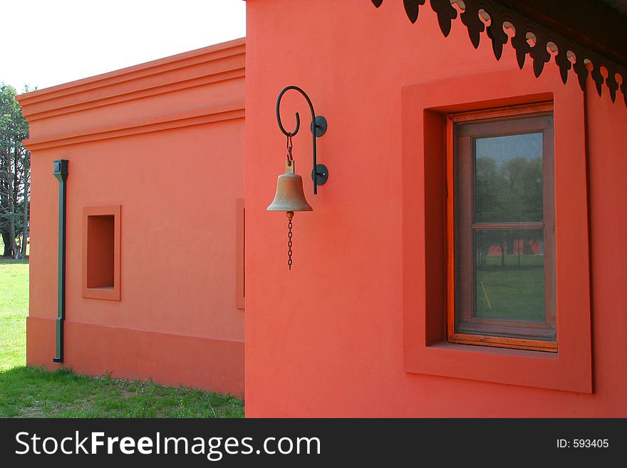 Rural House With Bell, orange painiting