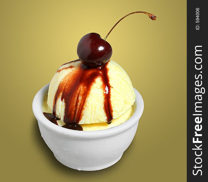 Delicious vanilla ice cream with cherry