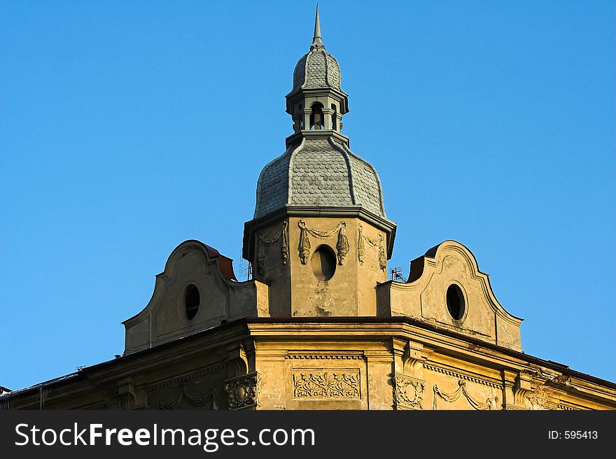 Building's top - architecture in Krakow. Building's top - architecture in Krakow