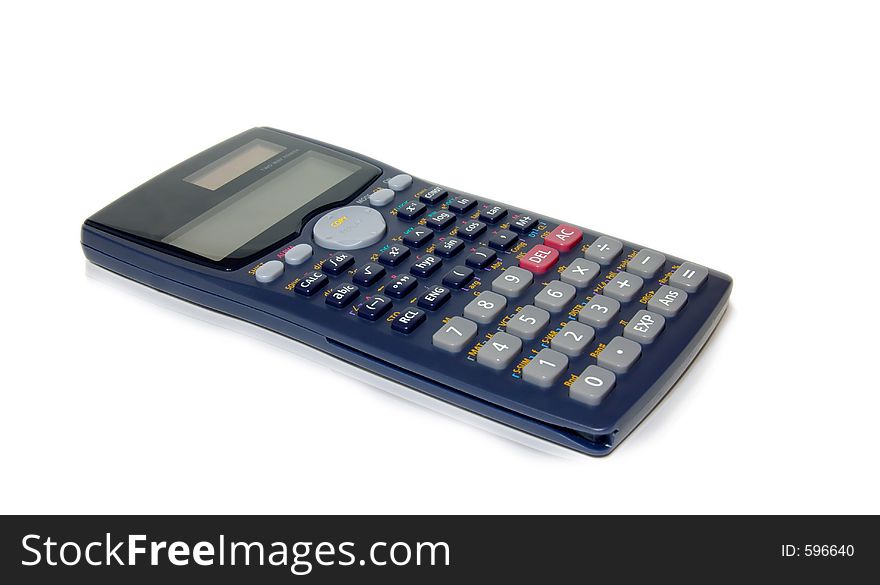 Calculator on white background with reflection