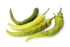 Four Pods Of Green Pepper On White Background Stock Photography Four Pods Of Green Pepper On White Background Stock Photography