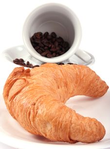Croissant And Cup With Coffee Beans Stock Photos Croissant And Cup With Coffee Beans Stock Photos