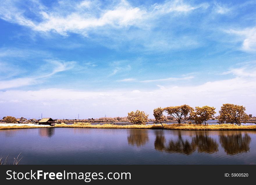 Beautiful Lake in Asia taken by Infra Red Camera