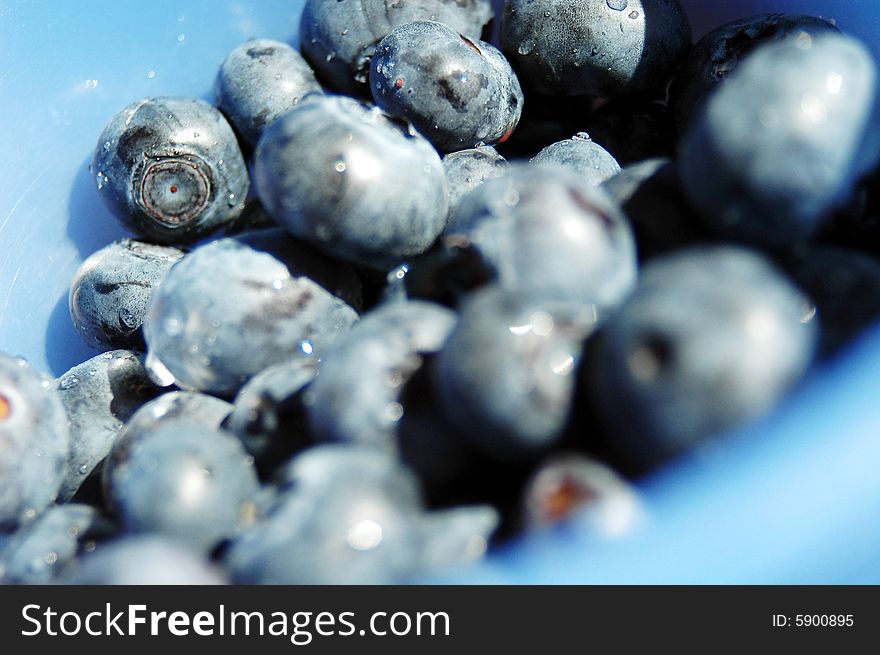 Fresh ripe blueberries in a blue ball