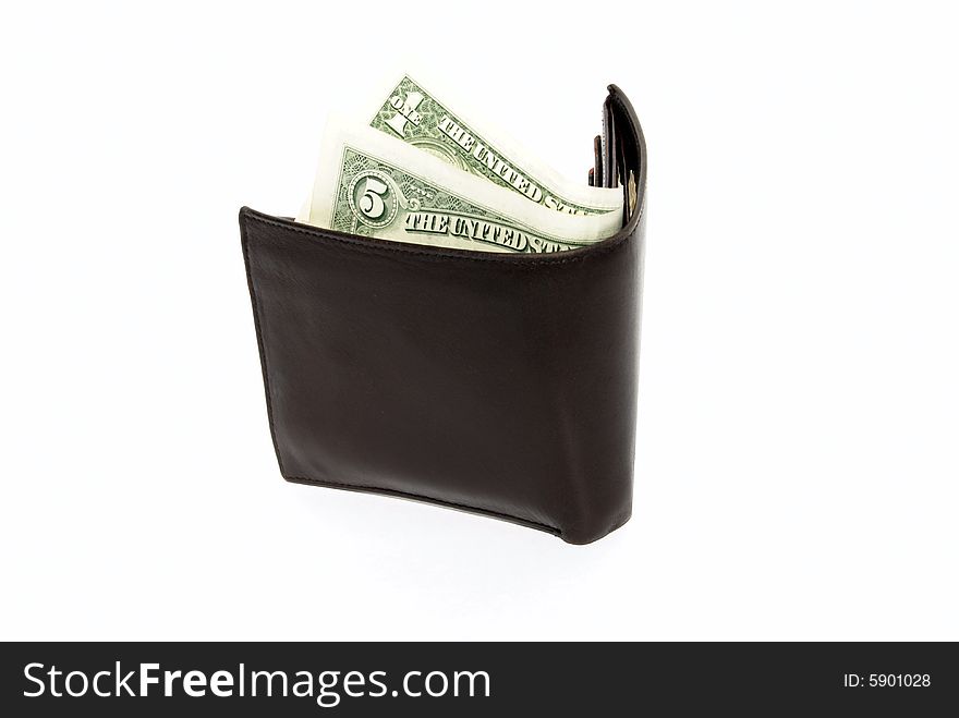 American money and purse on white background