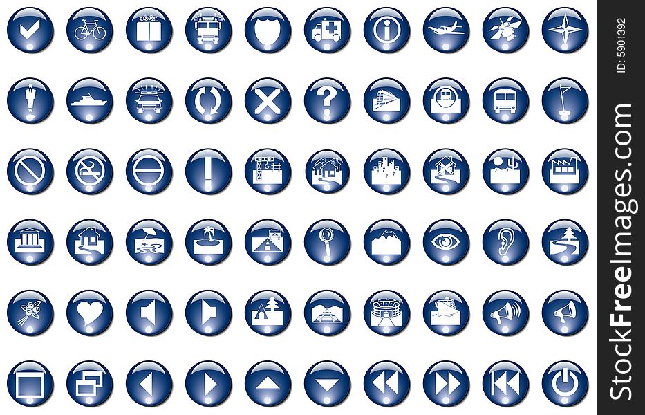 Blue button icons isolated on a white background. Blue button icons isolated on a white background