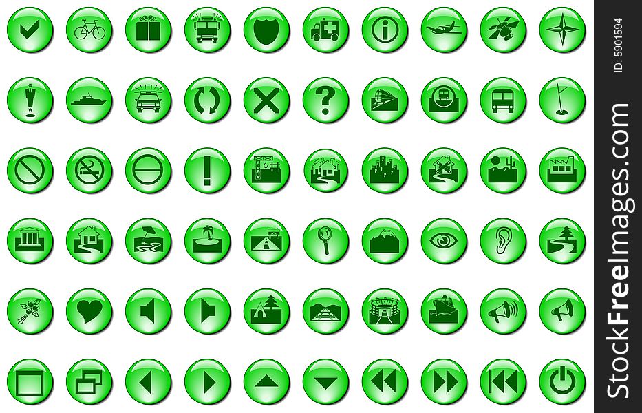 Green button icons isolated on a white background. Green button icons isolated on a white background