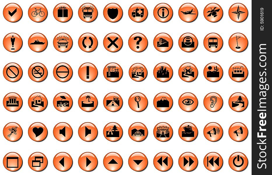 Orange button icons isolated on a white background. Orange button icons isolated on a white background
