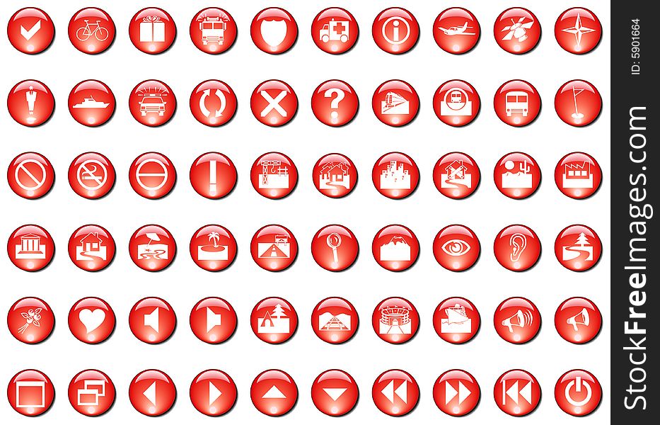 Red button icons isolated on a white background. Red button icons isolated on a white background