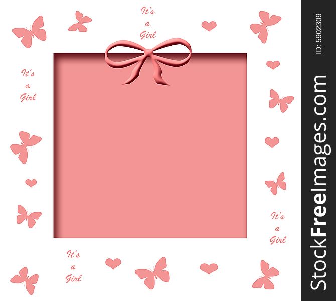 pink butterflies and hearts frame with pink cutout center. pink butterflies and hearts frame with pink cutout center