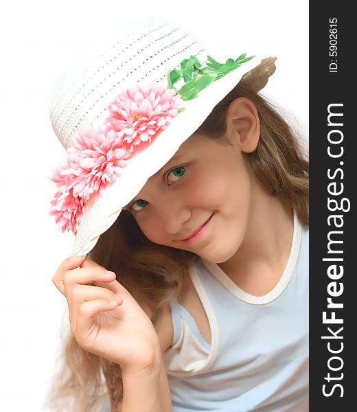 Fun girl in hat isolated on white for your design