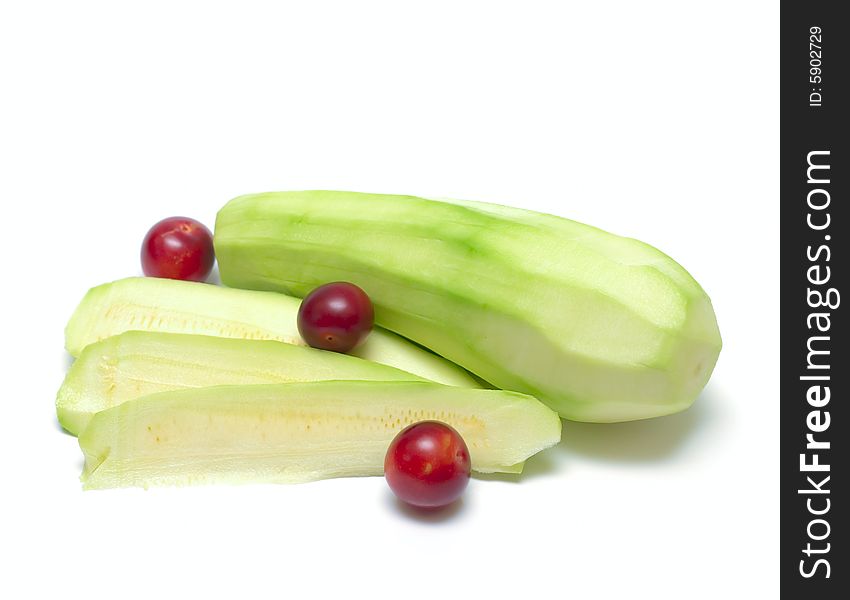 Vegetables Marrow And Fruit Plum Isolated On White