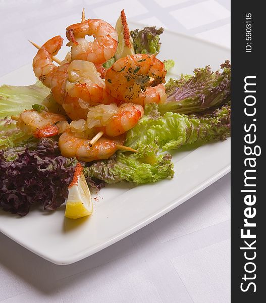 Shrimp S Salad On White Plate