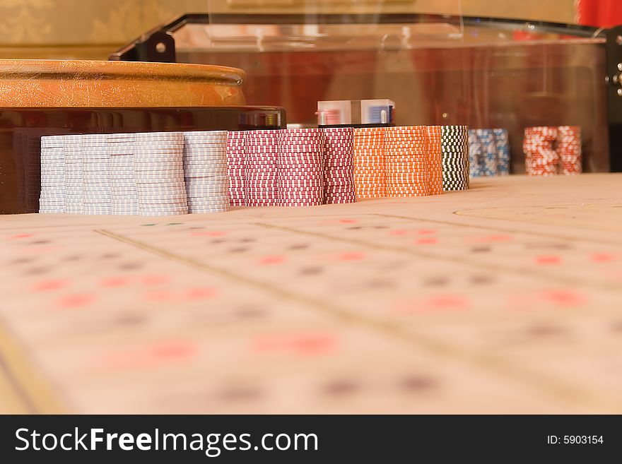 Set of chips on roulette table. Set of chips on roulette table