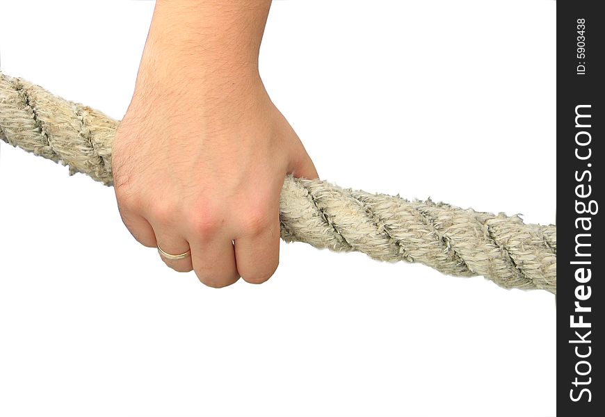 Hand which pulls a rope. Hand which pulls a rope