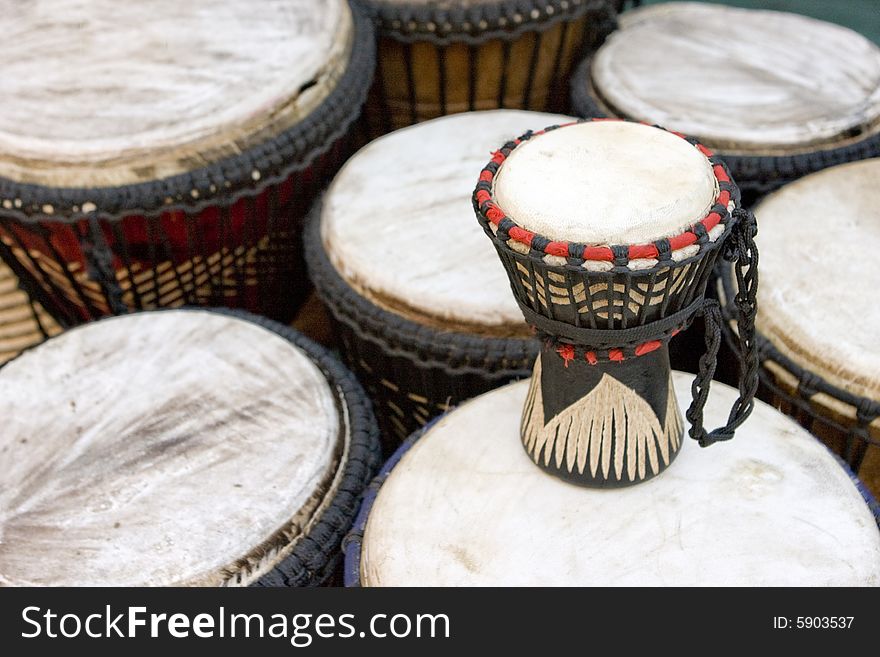 African Drums At Market Stall