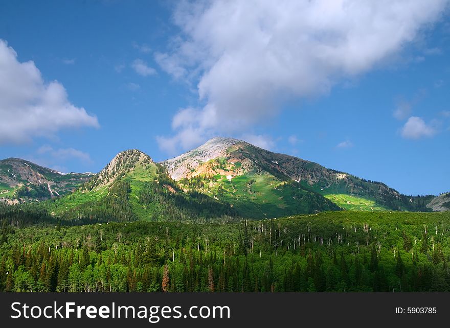 Mountain in summer with blue skys and clouds. Mountain in summer with blue skys and clouds