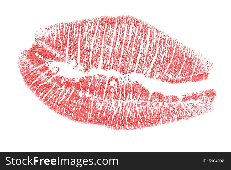 Red lips imprint isolated on white background