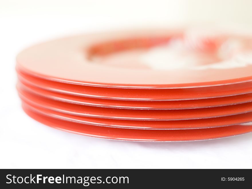 Set of six number red dishes