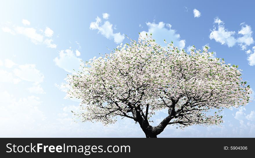 Beautiful blossoming tree. 3d image