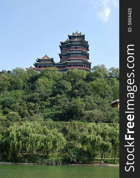 Chinese traditional architecture on top of the hill