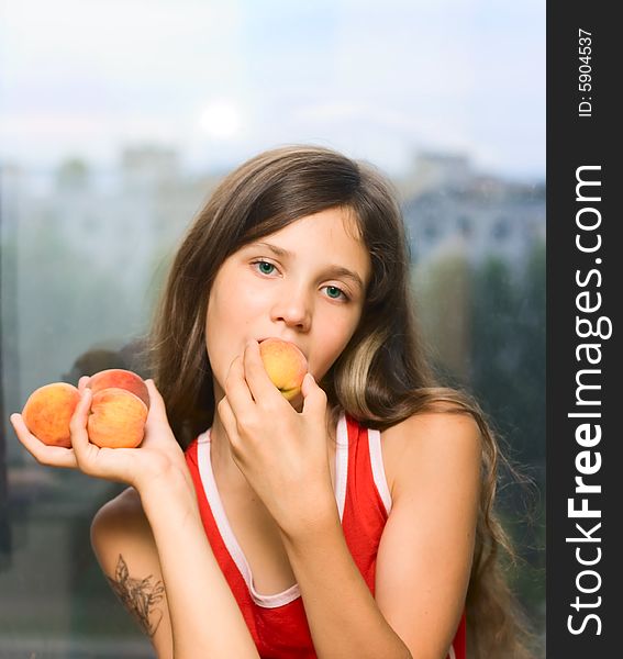 Smile Girl eat peach for your design