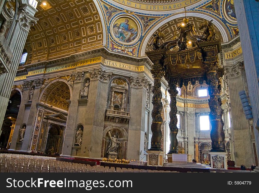 HDR image of the interior of St. Peters Basilica. Created by combining three individual exposures. HDR image of the interior of St. Peters Basilica. Created by combining three individual exposures.