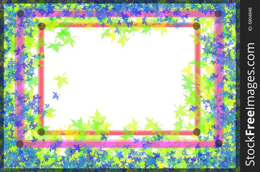 Red-and-pink frame surrounded by blu leaves. Digital drawing. Coloured picture. Red-and-pink frame surrounded by blu leaves. Digital drawing. Coloured picture.