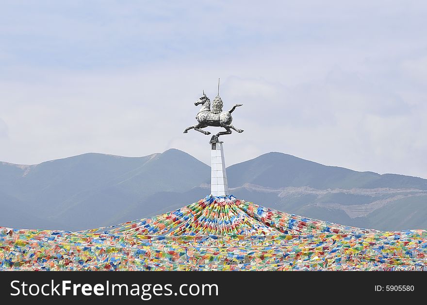 Scenery in tibet, horse sculpture in tibet. Scenery in tibet, horse sculpture in tibet