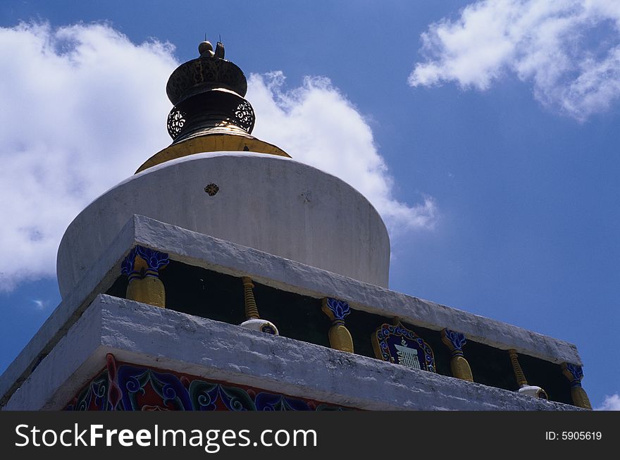 Somewhere in west fo China,people embraces Tibetan-Buddhism. They bulid the stupa in temple. Somewhere in west fo China,people embraces Tibetan-Buddhism. They bulid the stupa in temple.