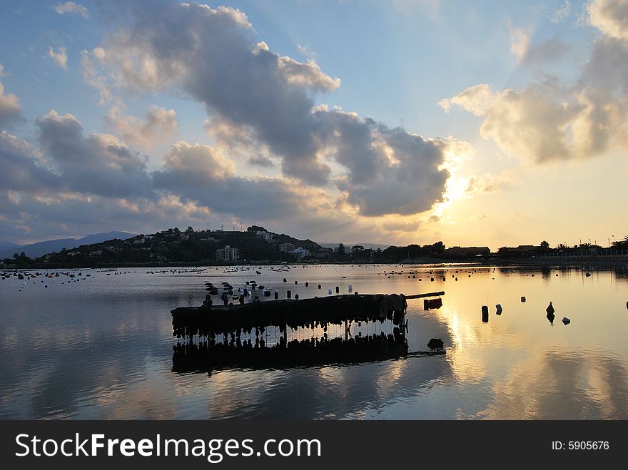 Sunset on the lake of Faro in Messina, Sicily. Sunset on the lake of Faro in Messina, Sicily