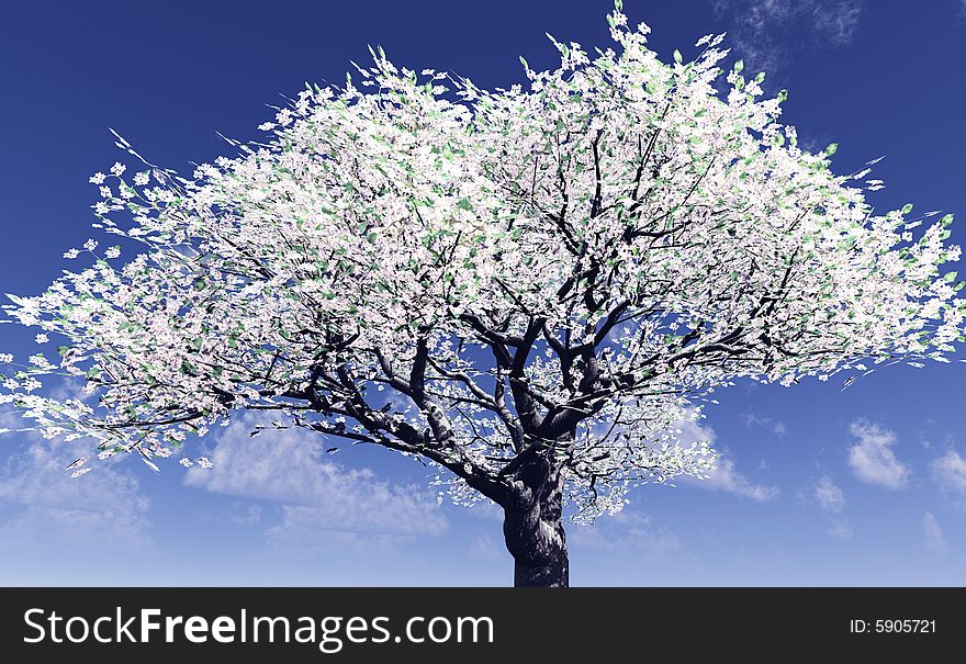 Beautiful blossoming tree. 3d image