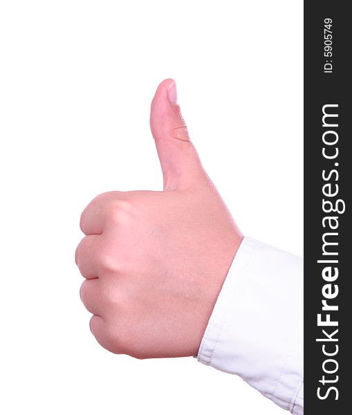 Thumb up gesture close-up isolated on white