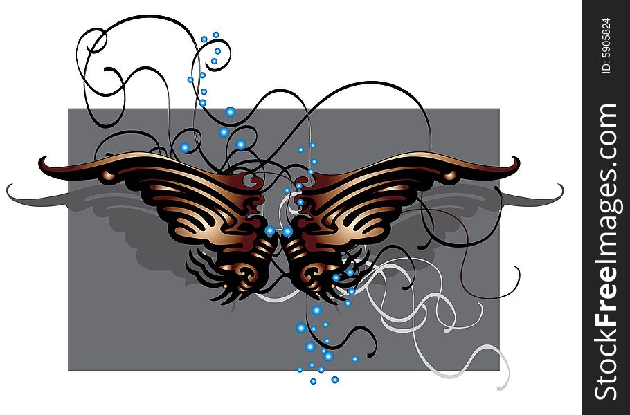 Symmetric vector pattern with shadow, abstract wings. Symmetric vector pattern with shadow, abstract wings.
