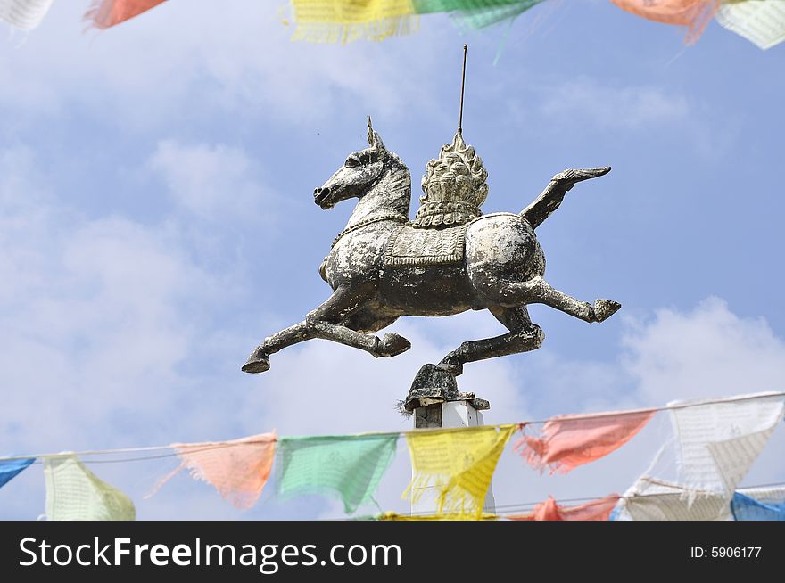 Scenery in tibet, horse sculpture in tibet. Scenery in tibet, horse sculpture in tibet