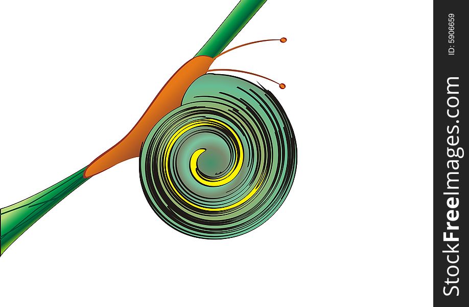 Stylized snail on a branch/ vector illustration