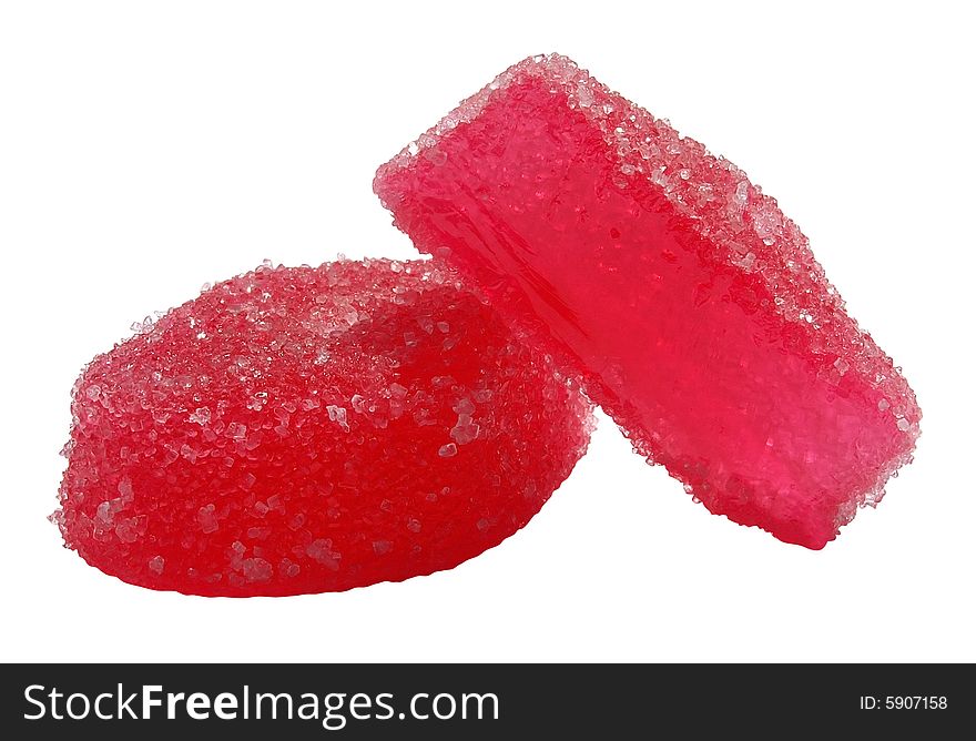 Two fruits candies jelly isolated over white with clipping path. Two fruits candies jelly isolated over white with clipping path