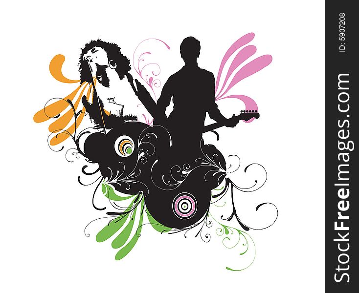 Illustration of a singer and a guitarist. Illustration of a singer and a guitarist