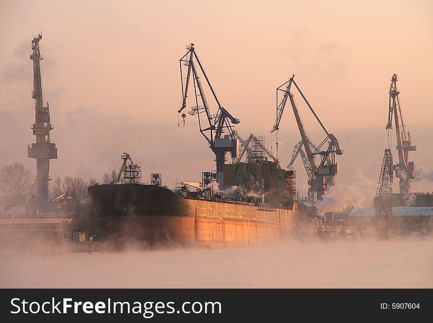 A shipment of a dry cargo ship in a port