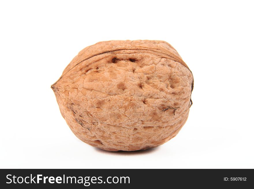 One walnut isolated on white background