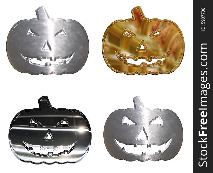 Four Chrome Metal Halloween Pumpkins