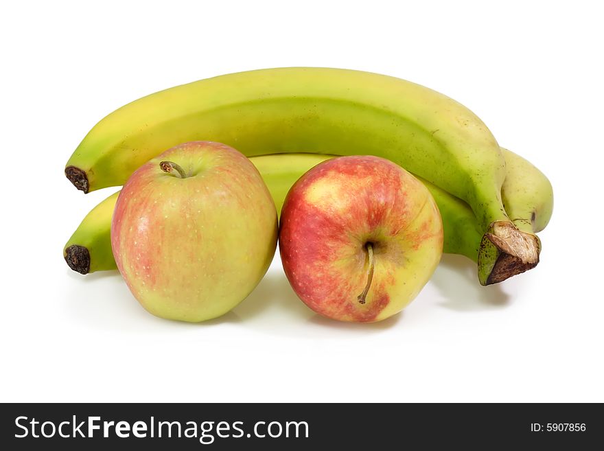 Bananas and apples on bright background. Bananas and apples on bright background
