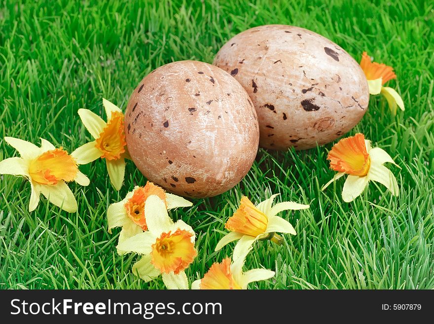 Easter eggs on green grass. Easter eggs on green grass